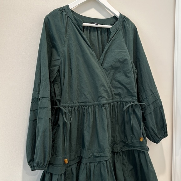 Madewell Long Sleeve Mini Dress Poplin Cotton Wrap Green Casual Quiet Luxury - Picture 4 of 13
